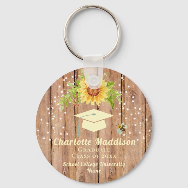 Rustic Graduation Class of Congratulations Floral  Keychain (Front)