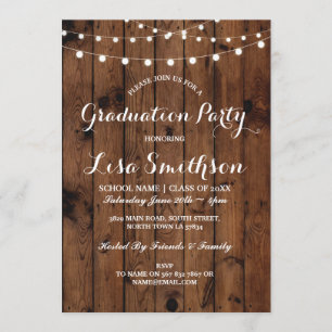 Rustic Graduation Party Elegant Lights Wood Invite