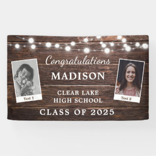 Rustic Graduation Party Modern Wood String Lights Banner