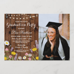 Rustic Graduation Party Wild Flowers Floral Photo Invitation