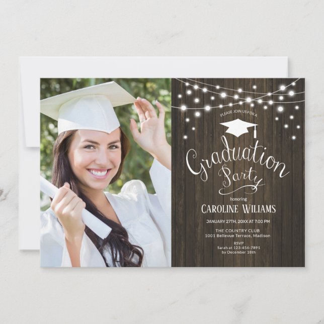 Rustic Graduation Party With Photo Invitation (Front)