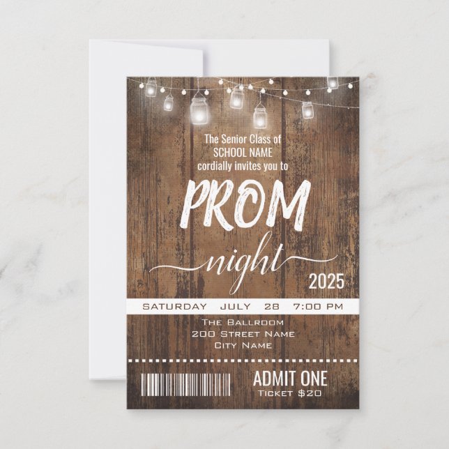 Rustic Graduation Prom Night Ticket Invitation (Front)