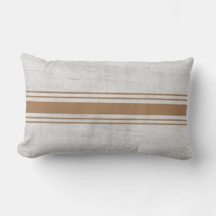 Rustic Grain Sack Light Brown Stripes Lumbar Pillow