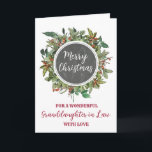 Rustic Granddaughter in Law Classmate Christmas Card<br><div class="desc">Merry Christmas for granddaughter in law card in rustic watercolor foliage and country chalkboard pattern.</div>