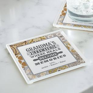 Rustic Grandma Meals Become Memories  Glass Coaster