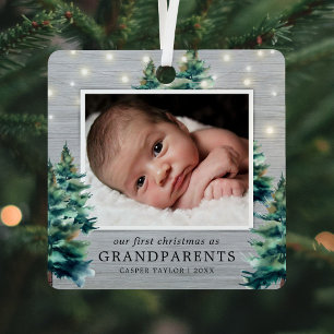 Rustic Grandparents First Christmas Tree Metal Ornament