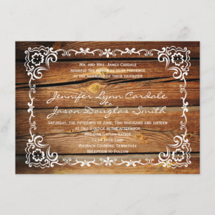 Rustic Grange Bois Scroll Cadre Mariage Invitation