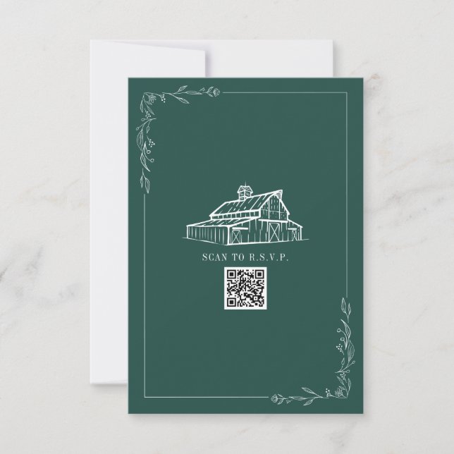 Rustic Grange Emerald vert QR Code Mariage RSVP (Devant)