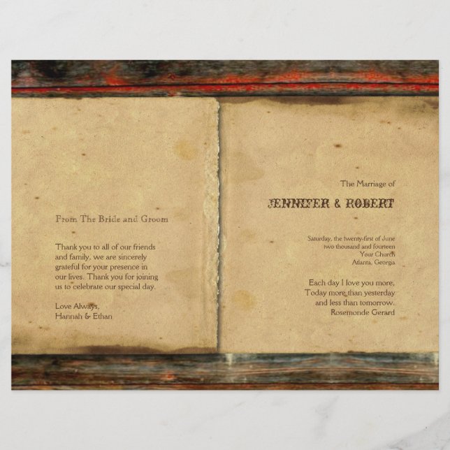 Rustic Grange Programme de mariage en bois (Devant)