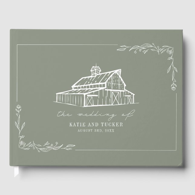 Rustic Grange Sage Green Farm Mariage Livre d'or (Recto)