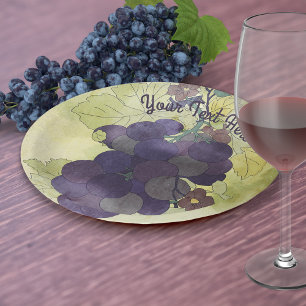 Rustic Grapes Personalized Paper Plate