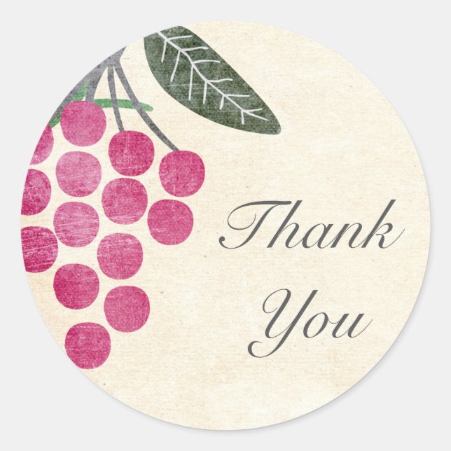 Rustic Grapes Thank You Stickers (Front)