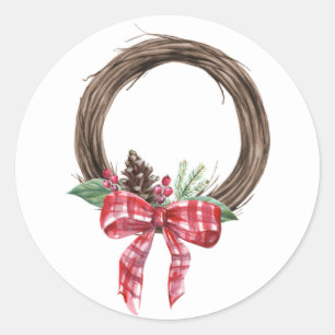Rustic Grapevine Wreath Holiday Classic Round Sticker