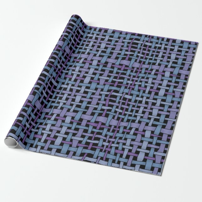 Rustic Graphical Woven Blue Purple Pattern Wrapping Paper (Unrolled)