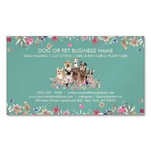 Rustic Grass Green Botanical Pets Cute Dogs Magnetic Business Card