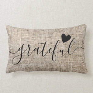 Rustic Grateful Thanksgiving Farmhouse Burlap Lumbar Pillow