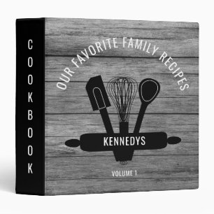 Rustic Gray Wood Custom Family Recipe Cookbook Binder