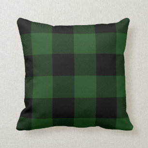 Rustic Green and Black Buffalo Check Plaid Throw Pillow