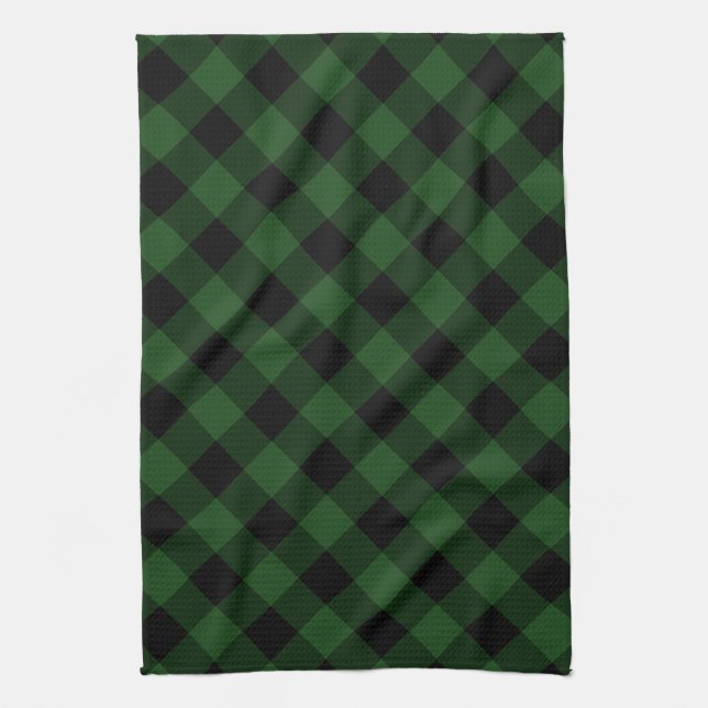 Rustic Green and Black Buffalo Plaid Kitchen Towel (Vertical)
