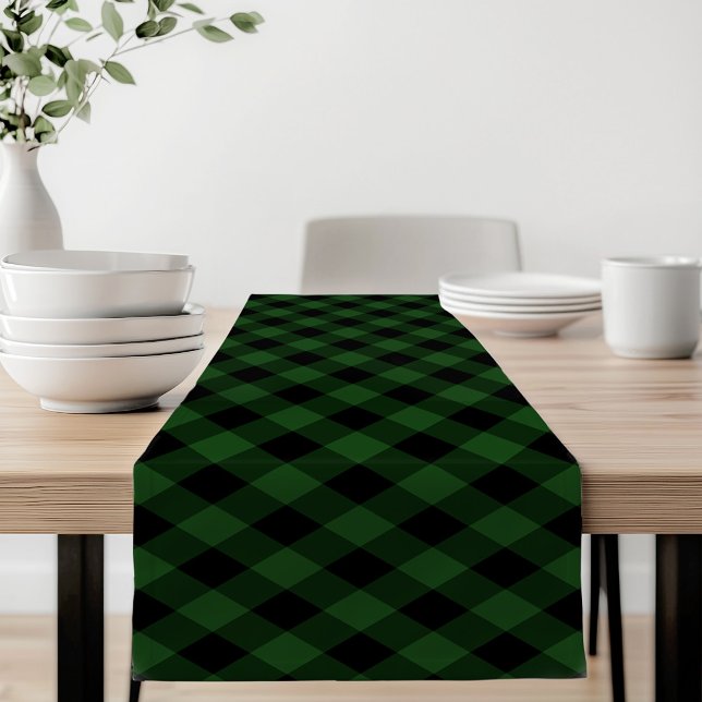 Rustic Green and Black Buffalo Plaid Short Table Runner (Creator Uploaded)