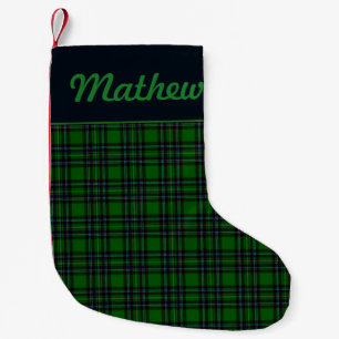 Rustic green and black plaid small christmas stocking