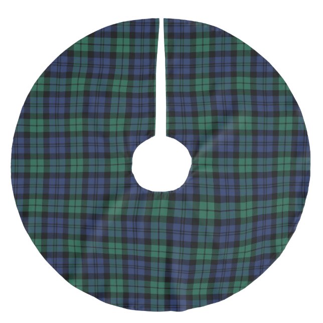 Rustic Green and Blue Black Watch Plaid Holiday Brushed Polyester Tree Skirt (Front)