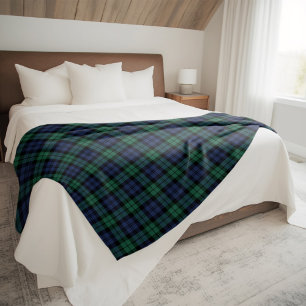 Rustic Green and Blue Black Watch Plaid Holiday Fleece Blanket