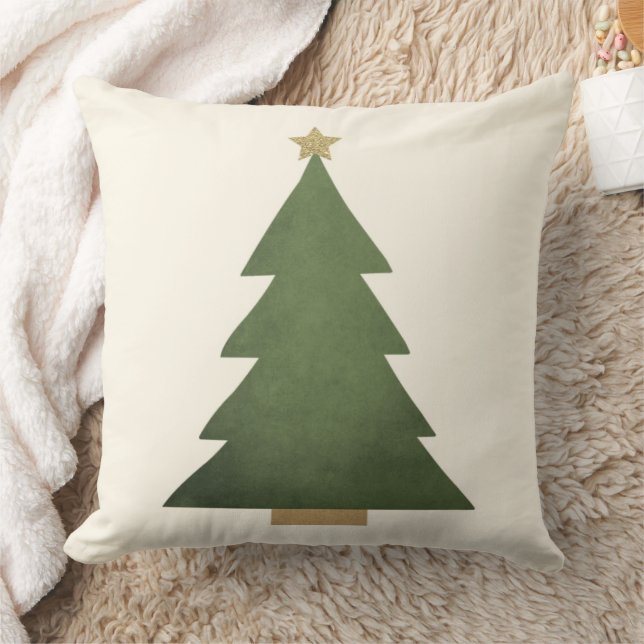 Rustic Green and Gold Christmas Tree Holiday Throw Pillow (Blanket)