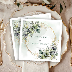 Rustic Green and Gold Floral Wedding Napkins