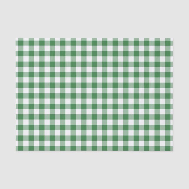 Rustic Green and White Gingham Pattern Tissue Paper (Front)