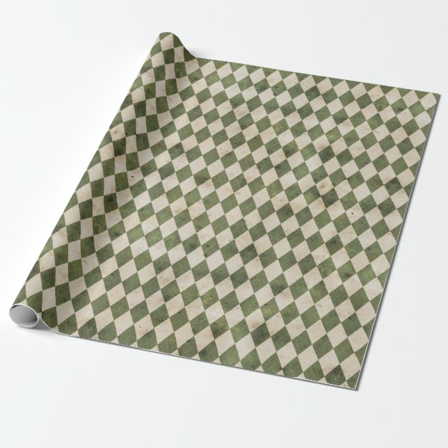 Rustic Green Argyle Pattern Wrapping Paper (Unrolled)
