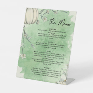 Rustic Green Autumn Pumpkin Wedding Menu Pedestal Sign