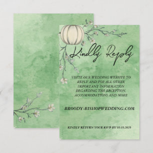 Rustic Green Autumn Pumpkin Wedding RSVP Card