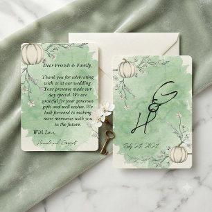 Rustic Green Autumn Pumpkin Wedding thank you card