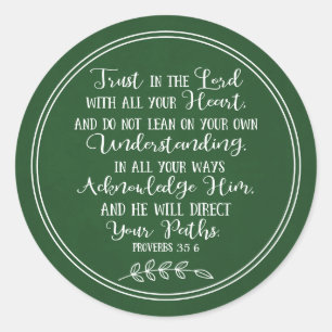 Rustic Green Bible Verse Christian Typography Classic Round Sticker