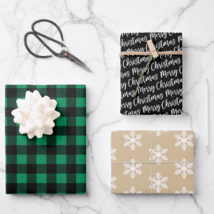 Rustic Green Black Buffalo Plaid Merry Christmas Wrapping Paper Sheet