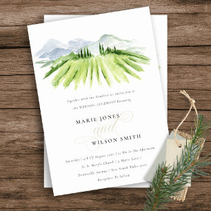 Rustic Green Blue Winery Vineyard Wedding QR Code Invitation