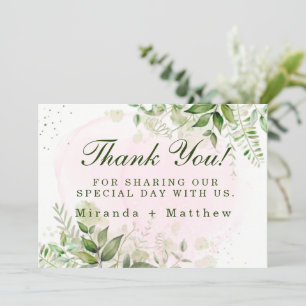 Rustic Green Blush rose Mariage Merci Cartes