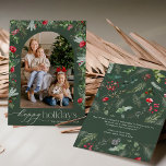 Rustic Green Botanical Arch Happy Holidays 1 Photo Holiday Card<br><div class="desc">This collection features watercolor red florals,  berries & winter greenery with modern & elegant typography,  with a winter botanical pattern back.</div>