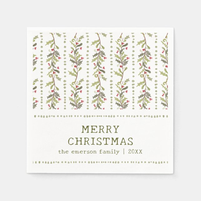 Rustic Green Botanical Christmas Napkin (Front)