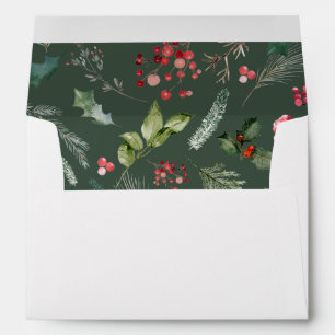 Rustic Green Botanical Holiday Return Address Envelope