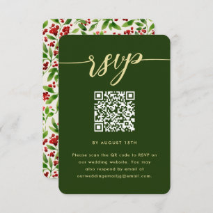 Rustic Green Botanical Wedding RSVP with QR Code