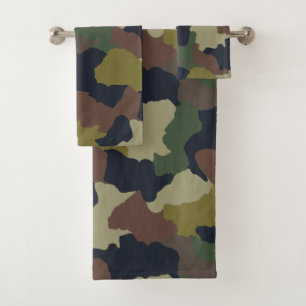 Rustic Green Brown Camouflage Bath Towel Set