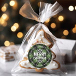 Rustic Green Buffalo Check Christmas Gift Tags<br><div class="desc">Affordable custom printed round sticker Christmas gift tags personalized with your family name or other text. This rustic modern holiday design features distressed MERRY CHRISTMAS lettering on a green and black buffalo check plaid background. Use the design tools to choose any background colour and edit text fonts and colours to...</div>