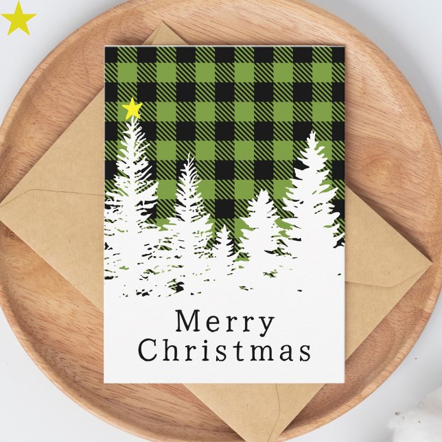 Rustic Green Buffalo Plaid Forest Merry Christmas Card (Creator Uploaded)