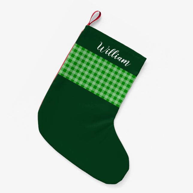 Rustic Green Buffalo Plaid Personalized Small Christmas Stocking (Front (Hanging))