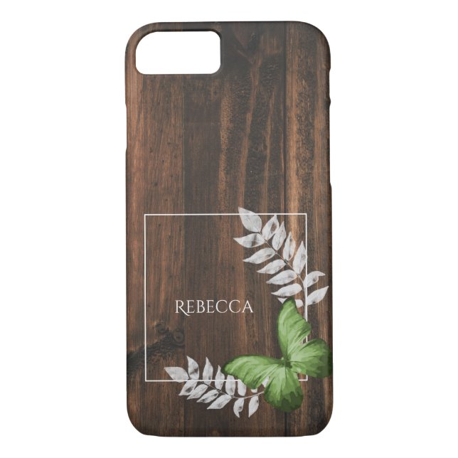Rustic Green Butterfly Personalized Case-Mate iPhone Case (Back)
