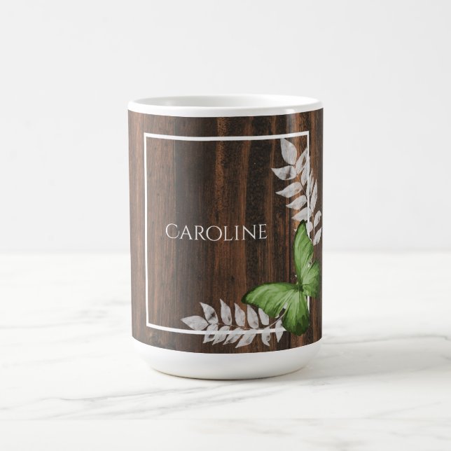 Rustic Green Butterfly Personalized Coffee Mug (Center)