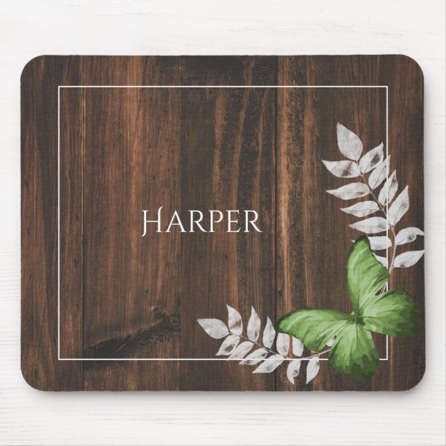 Rustic Green Butterfly Personalized Mouse Pad (Front)
