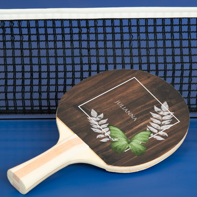 Rustic Green Butterfly Ping Pong Paddle (Insitu)
